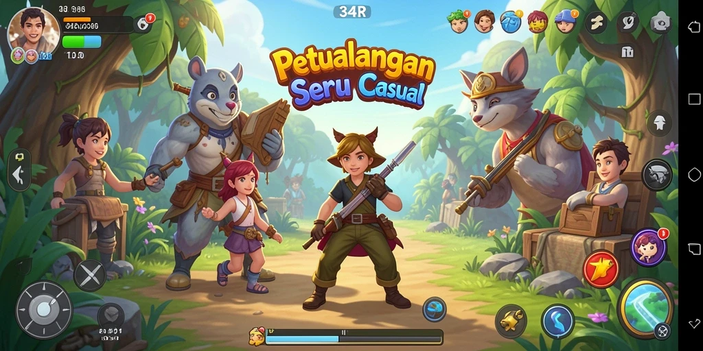 Screenshot utama 34R menampilkan gameplay yang penuh warna dan seru.