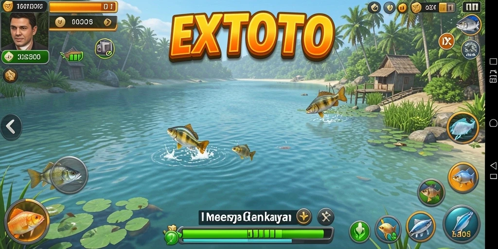 Tampilan gameplay EXOTOTO yang menarik dan penuh aksi memancing.