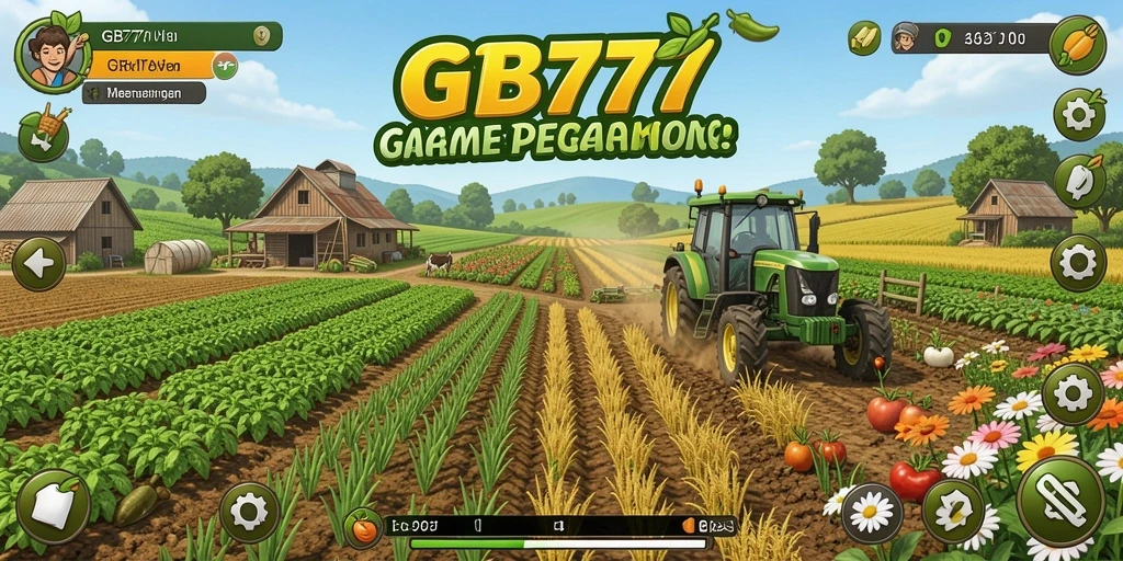 Screenshot gameplay GB777 dengan aktivitas bertani yang seru.