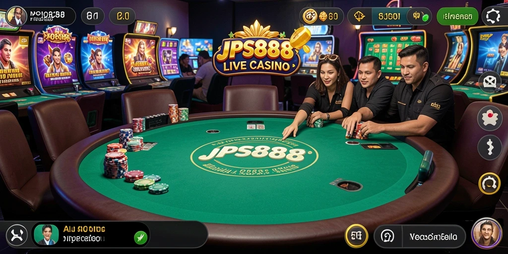 Tampilan gameplay JPS888 dengan dealer dan interaksi langsung.