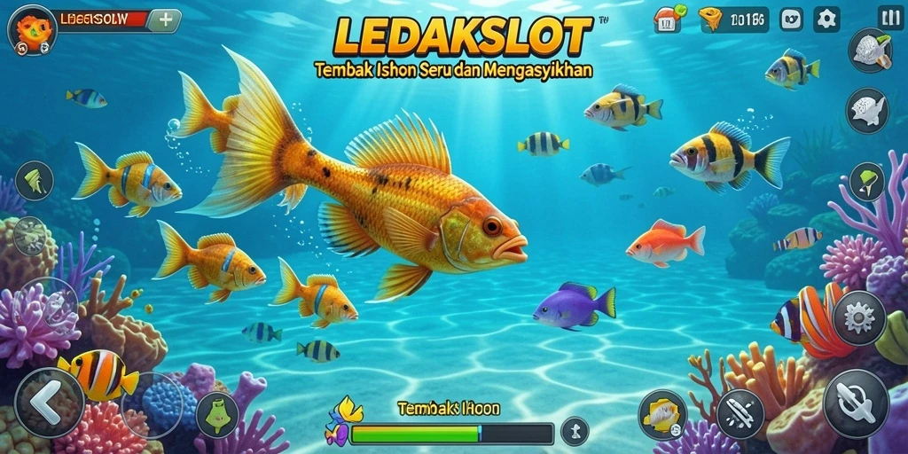 Tampilan gameplay <strong>LEDAKSLOT</strong> yang seru dengan aksi menembak ikan.