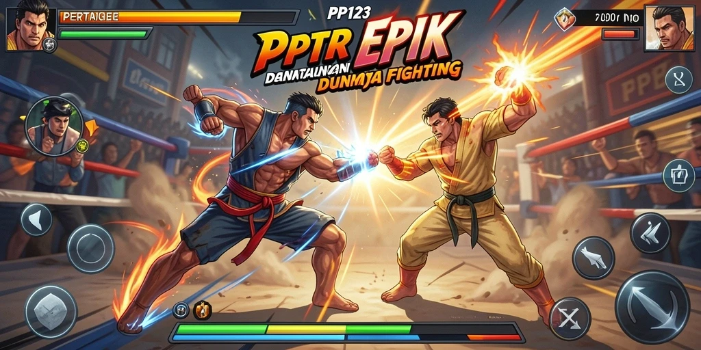 Tampilan aksi seru dalam gameplay Fighting PP123 dengan karakter unik.