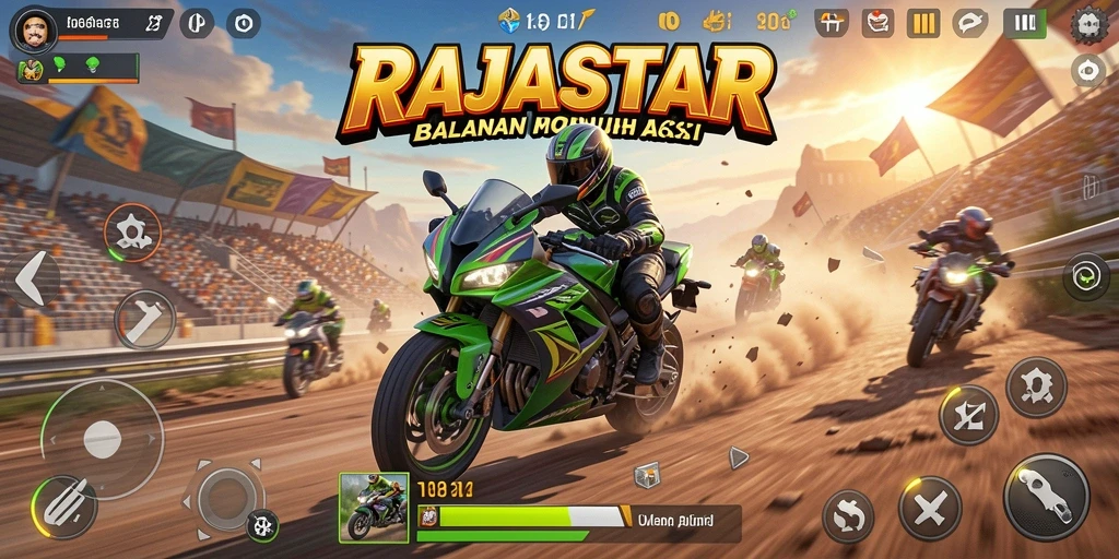 Gameplay <strong>RAJASTAR</strong> yang mendebarkan, balapan motor yang seru.